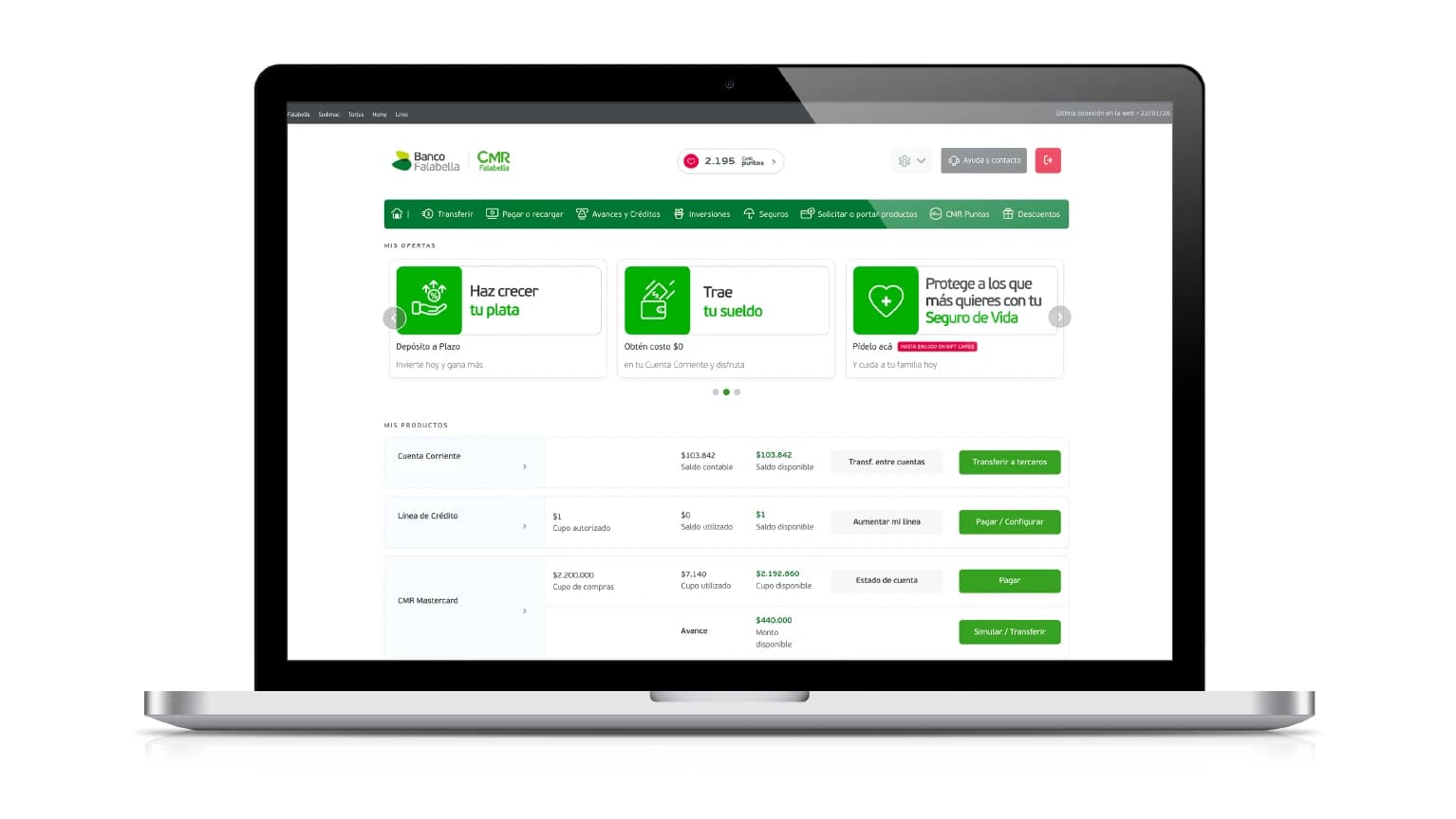 1.- Ingresa a tu sesión en bancofalabella.cl y haz click en tu CMR
